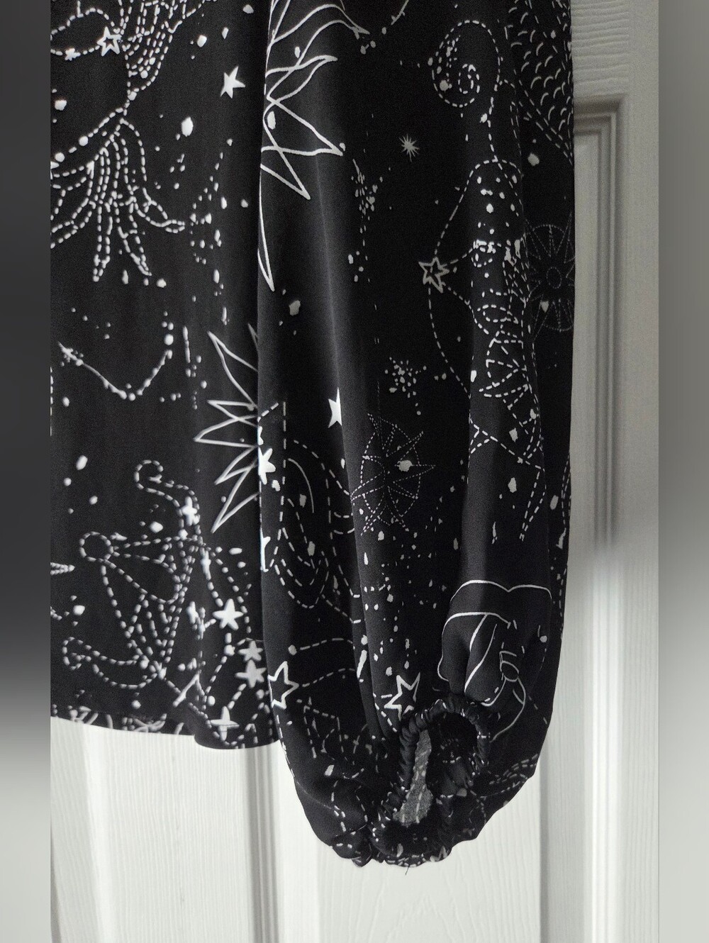 White House Black Market Black Star & Constellation Tie-Neck Blouse - Picture 4 of 10